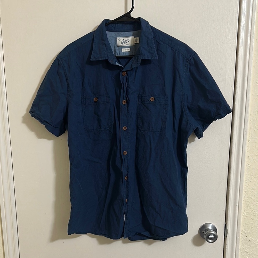 EUC Grayers Navy Short Sleeve‎ Button Down Shirt Large